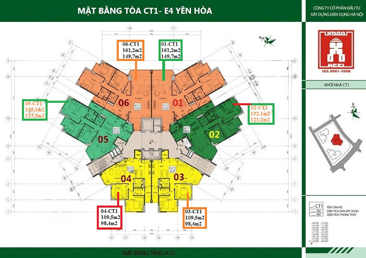Mặt bằng tầng 4-21 tòa CT1