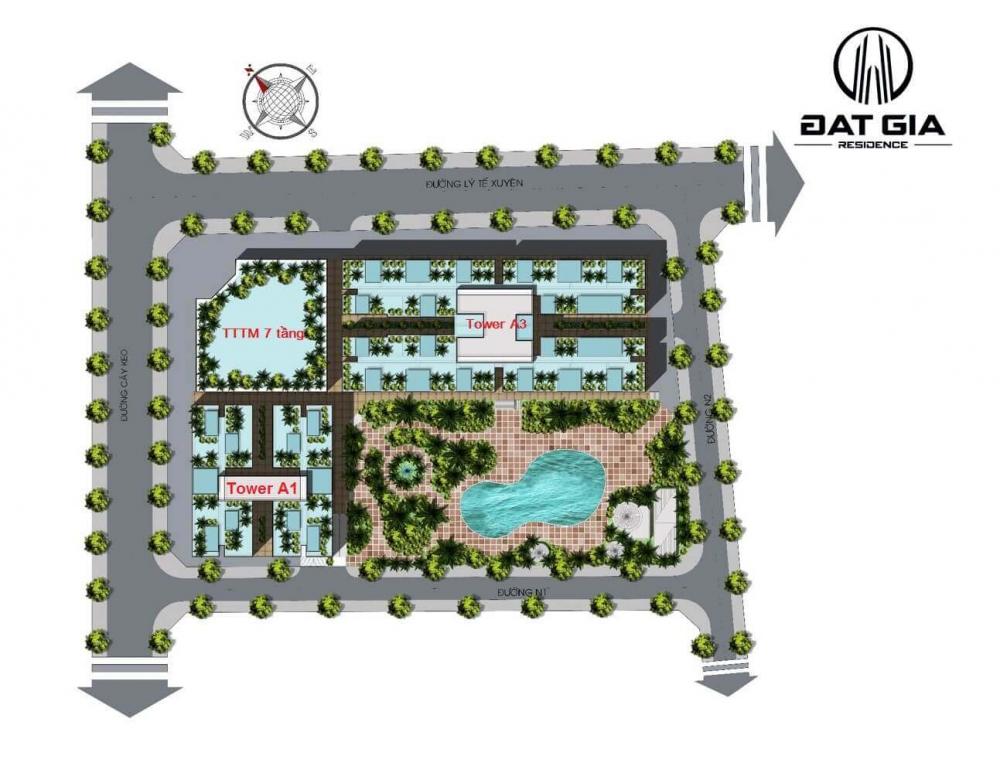 Hồ bơi và cây xanh được phủ kín khu căn hộ