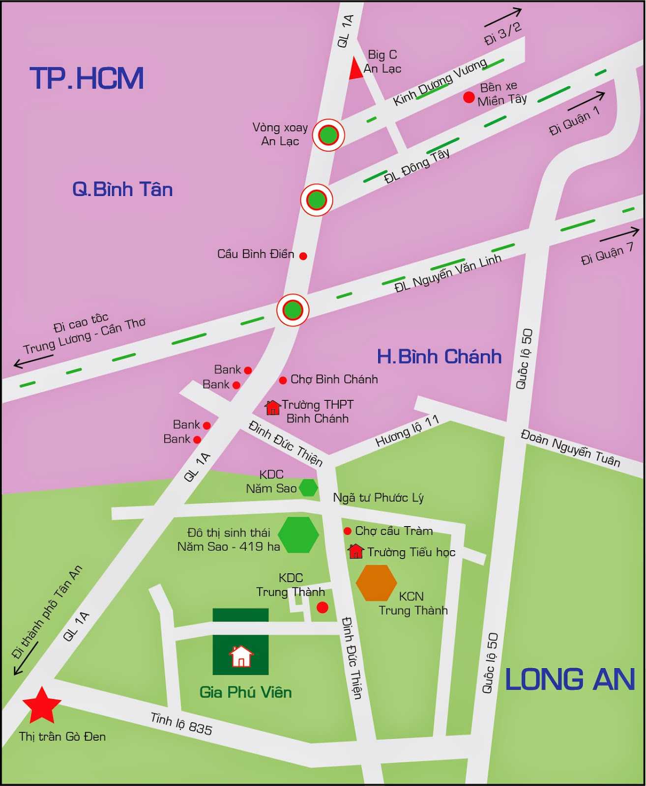 Vị trí dự án Làng biệt thự vườn Gia Phú Viên tại Xã Long Khê, Cần Đước