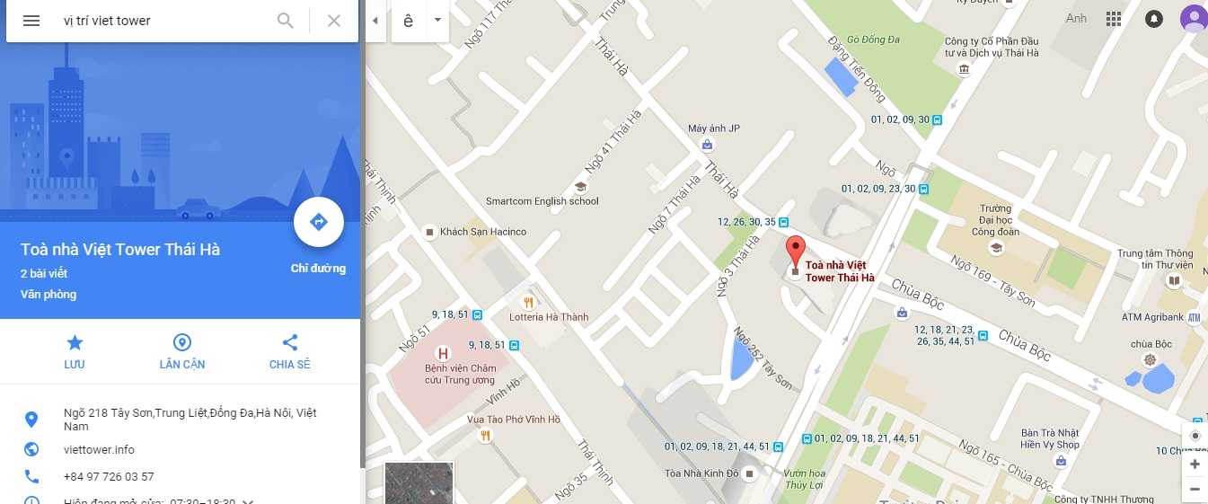 Vị trí đắc địa của Viet Tower tại ngã tư Thái Hà - Tây Sơn - Chùa Bộc