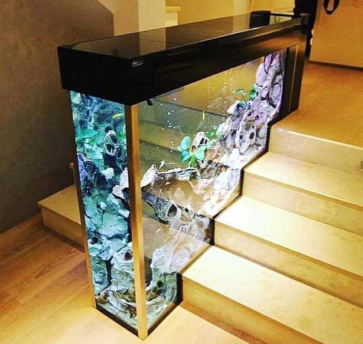 Bể cá gắn với bậc cầu thang độc đáo này tạo ra một góc nhỏ vô cùng thú vị trong nhà góc nhỏ thú vị trong nhà