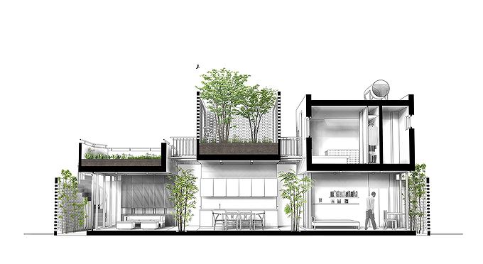 Hình ảnh ngôi nhà 2 tầng, được xây dựng trên tổng diện tích 121,5m2 Nhà phố có 2 giếng trời