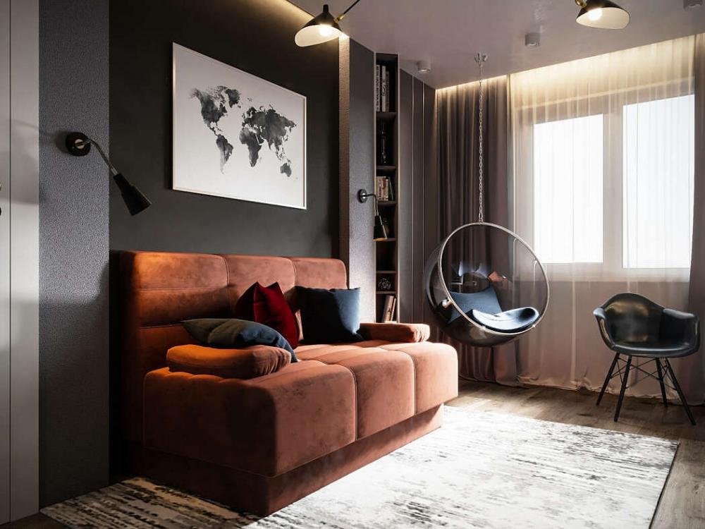 Phòng đọc sách bố trí cạnh cửa sổ có treo rèm hai lớp phòng đọc sách đẹp