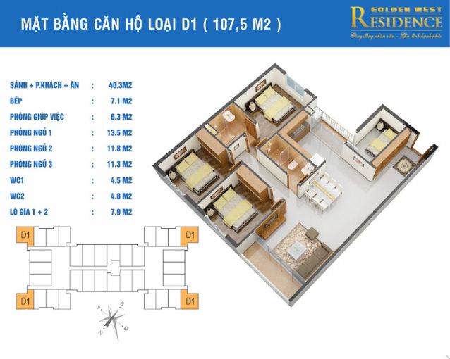 Bán gấp chung cư Golden West, căn A11 - 107m2, cần bán gấp. Liên hệ 091 4423 005
