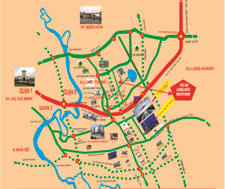 Hình ảnh minh họa vị trí kết nối Khu dân cư Long Đức Richtown