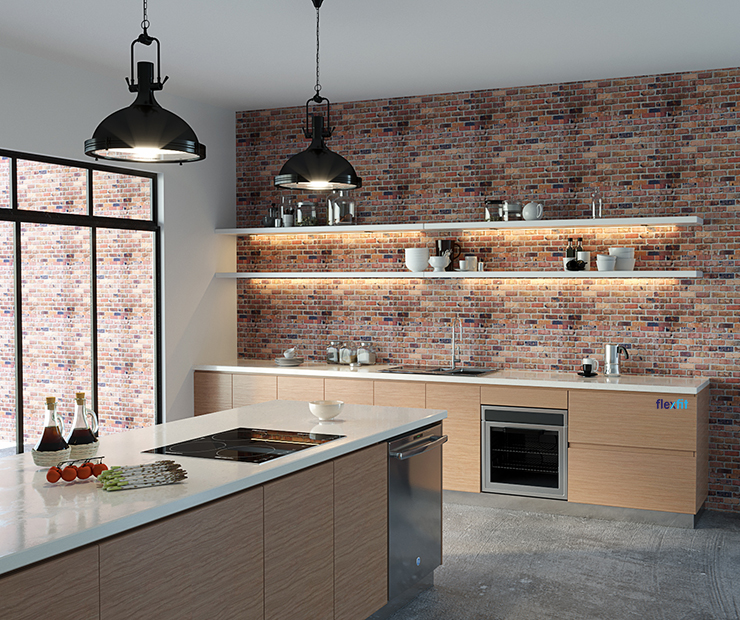 Căn bếp theo phong cách Rustic sử dụng gạch nung để ốp tường thiết kế phòng bếp