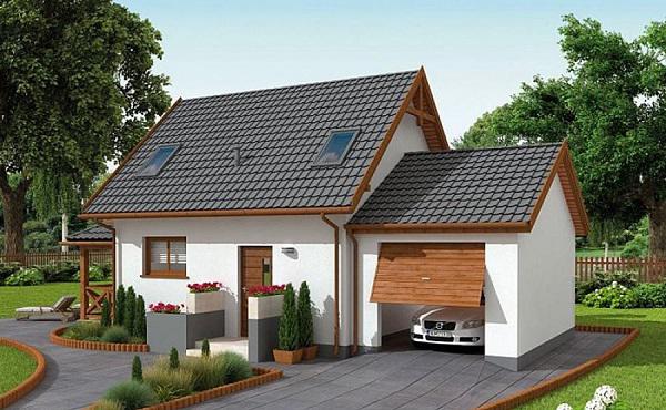 Thay vì làm hầm để xe, khoảng sân bên cạnh được tận dụng để làm gara nhà có gara để xe