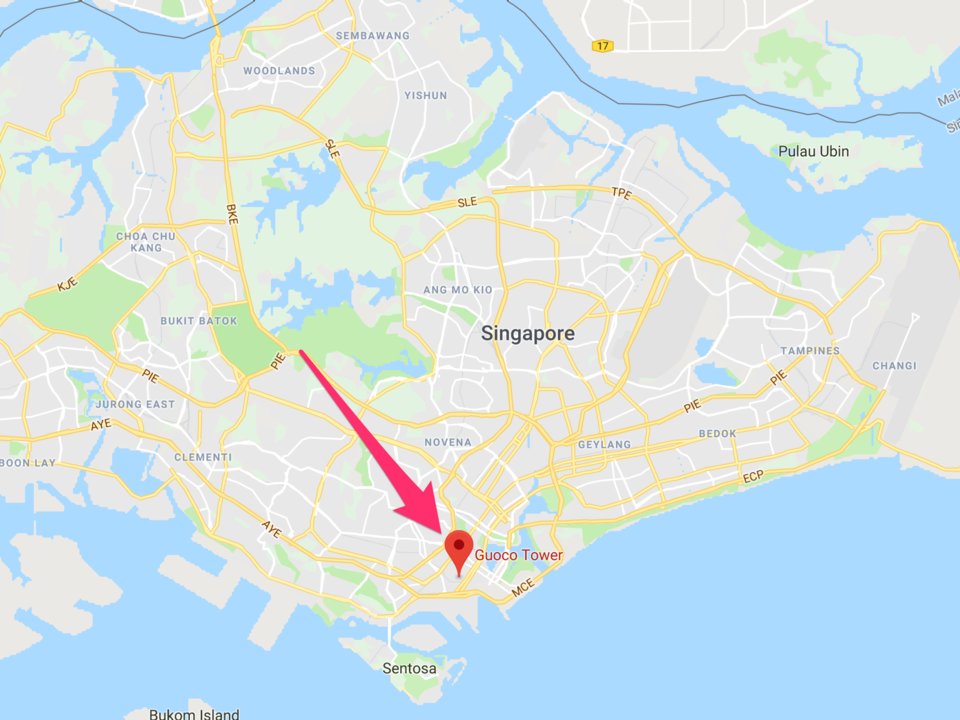 Guoco Tower tọa lạc giữa quận kinh doanh trung tâm của Singapore. vị trí Guoco Tower