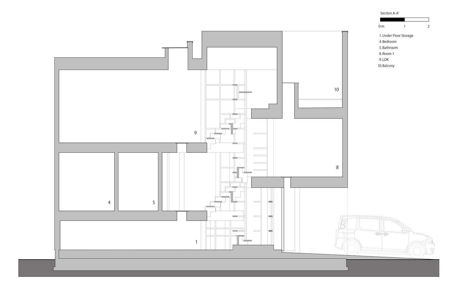 Mặt cắt tổng thể nhà phố ở Nhật. mặt cắt nhà