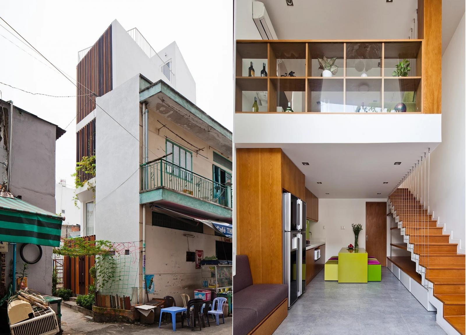 Nhà ống 32m2 xây trên đất méo vẫn đẹp và thoáng đến lạ