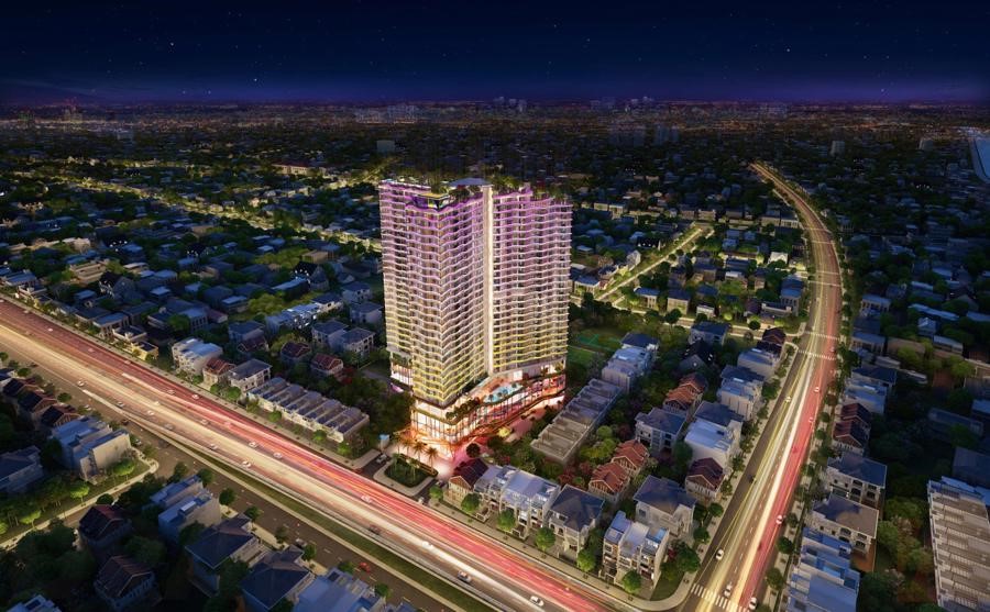 tòa nhà cao tầng nằm cạnh đường lớn