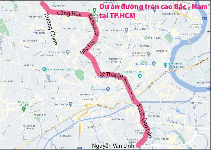 sơ đồ đánh dấu hướng tuyến của tuyến cao tốc