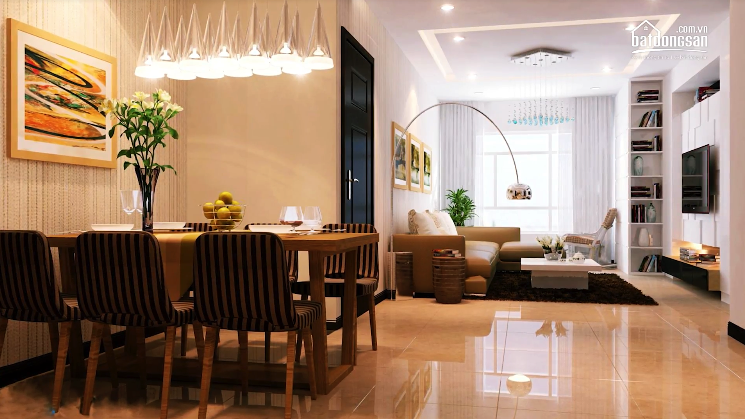 bên trong căn hộ có bàn ghế nội thất