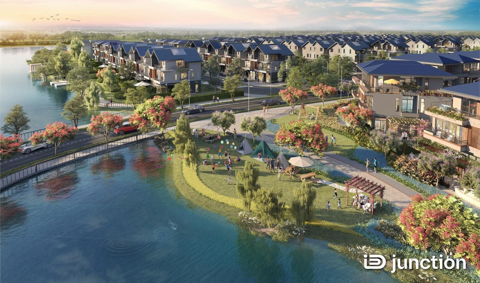 A body of water with buildings and trees around itDescription automatically generated with medium confidence