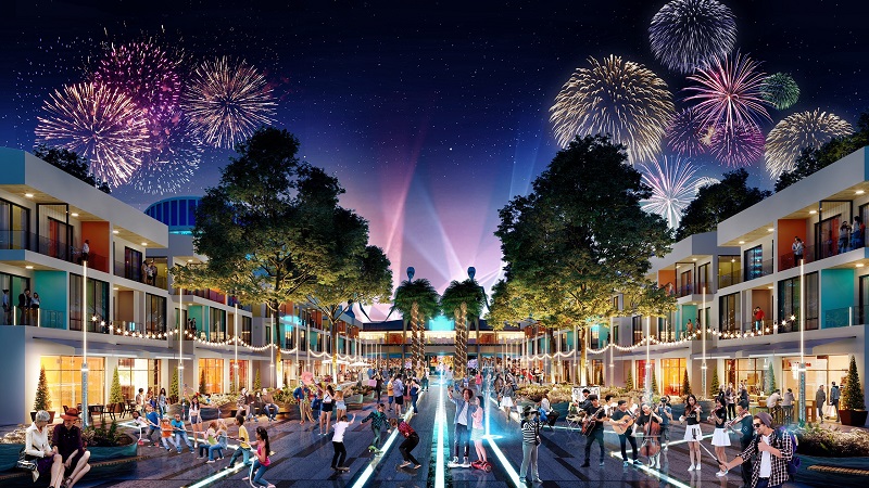 Phối cảnh không gian sôi động về đêm tại phố đi bộ Fiesta (Ảnh: phân khu Shop Villas Đại lộ Fiesta).