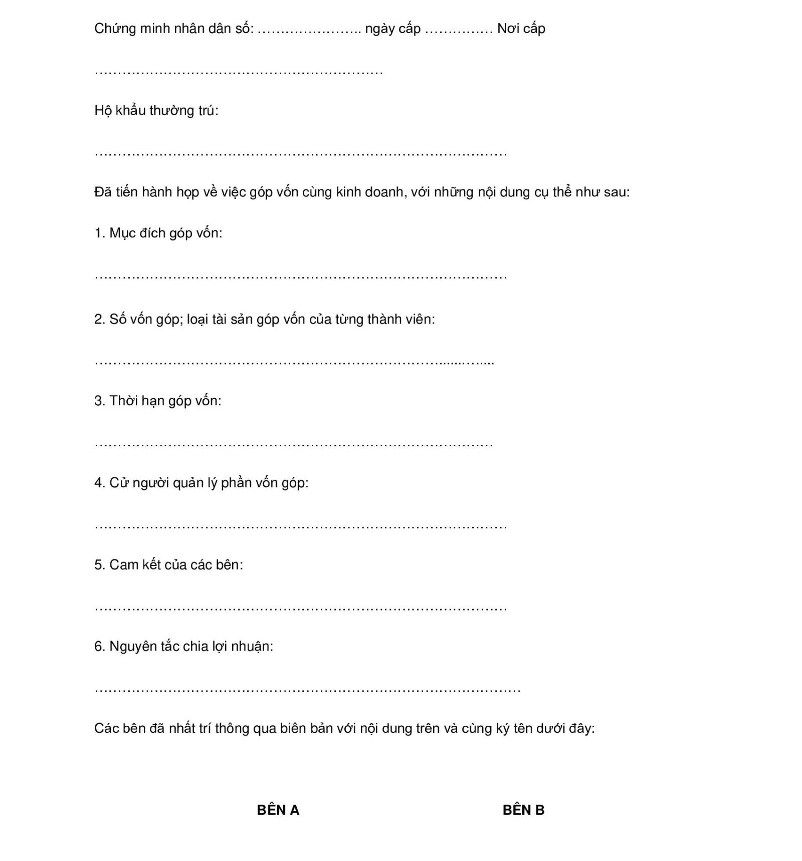 Mẫu biên bản góp vốn mua đất trang 2