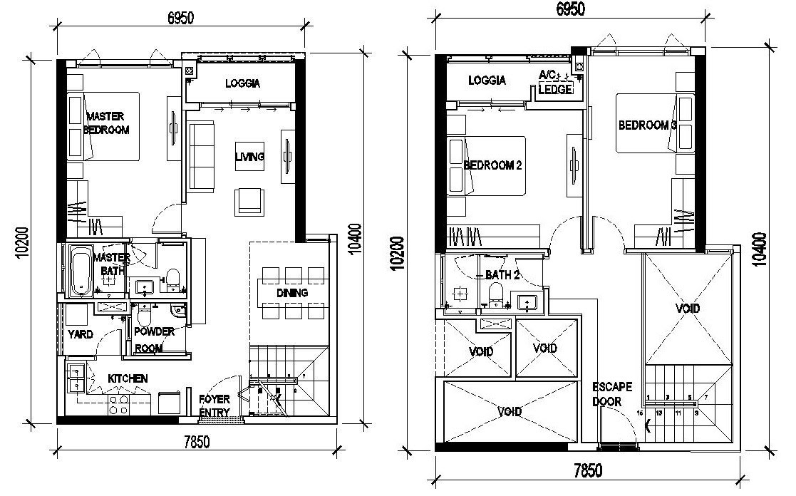 Căn hộ Sky Loft 3PN dạng Duplex
