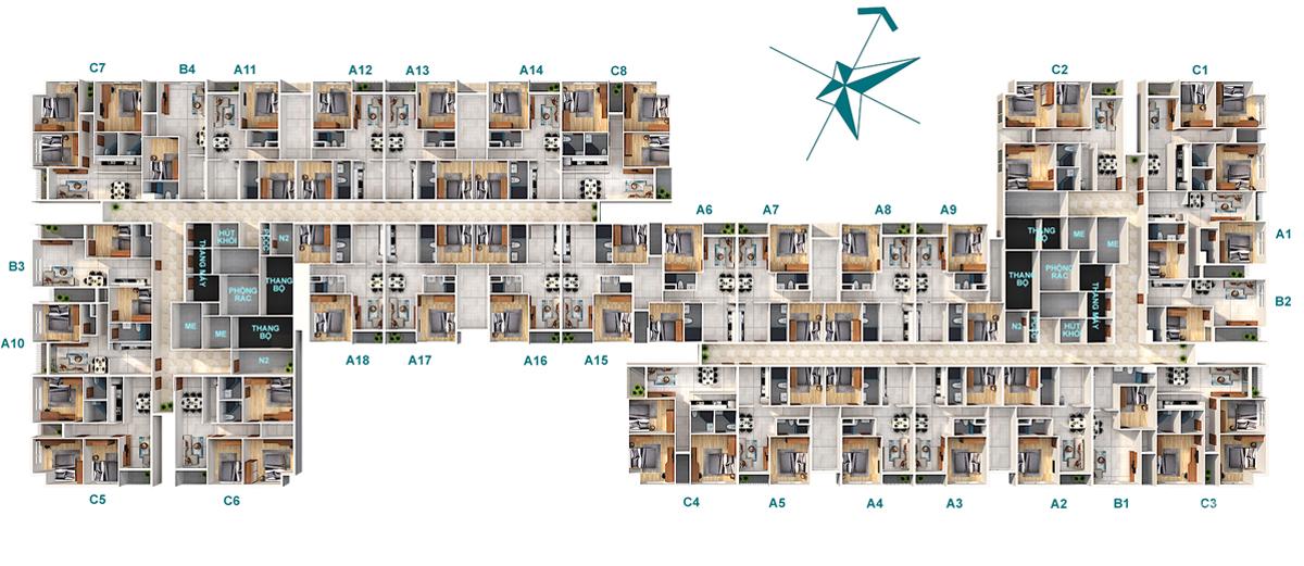 Mặt bằng thiết kế căn hộ 2 phòng ngủ dự án AnHome