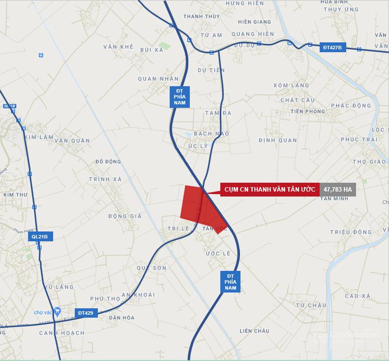 Sơ đồ vị trí Cụm Công nghiệp Thanh Văn - Tân Ước trên bản đồ giao thông