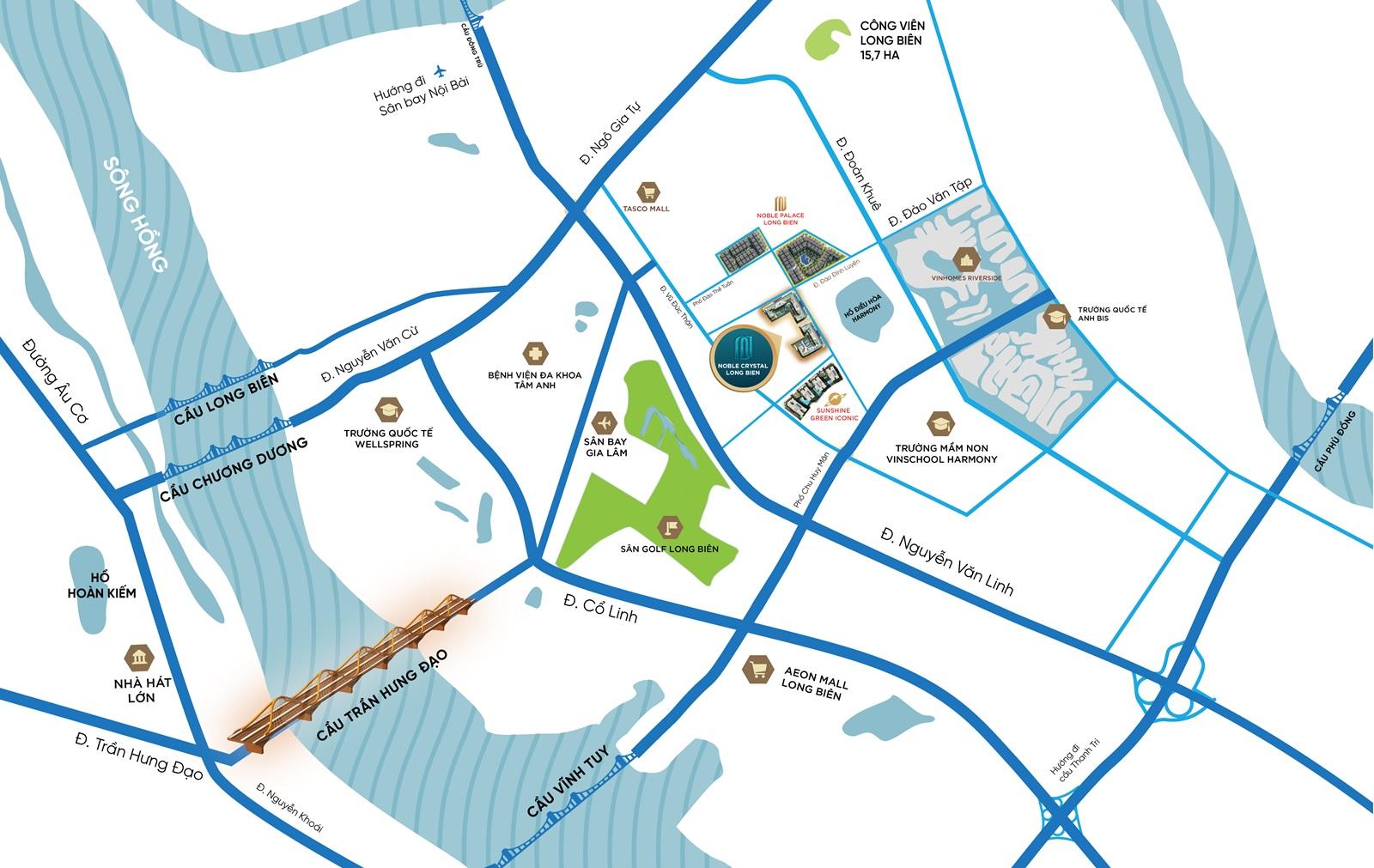 Bản đồ vị trí dự án Noble Crystal Long Biên