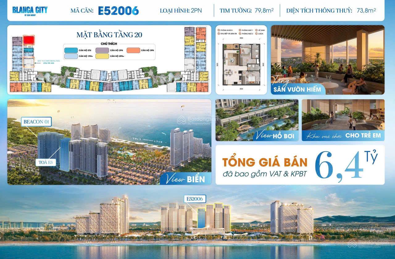 CĂN GÓC 2PN VIEW BIỂN TẦNG 20 (NGAY TẦNG TIỆN ÍCH) GIÁ TỐT TẠI BEACON TOWER, BLANCA CITY