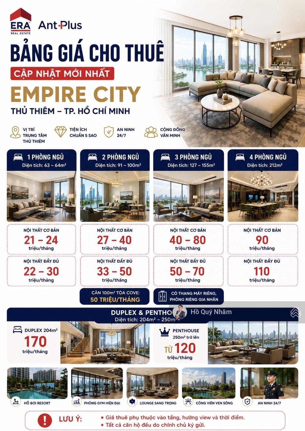 Không gian Giỏ hàng cho thuê Empire City | 1PN - 24tr | 2PN - 30tr | 3PN - 50tr | 4PN - 90tr | tháng 08/2026