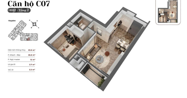 Quỹ Căn Ngoại Giao Duy Nhất 45m 1 ngủ Tháp A Kepler Tower LH 0971 396 ***