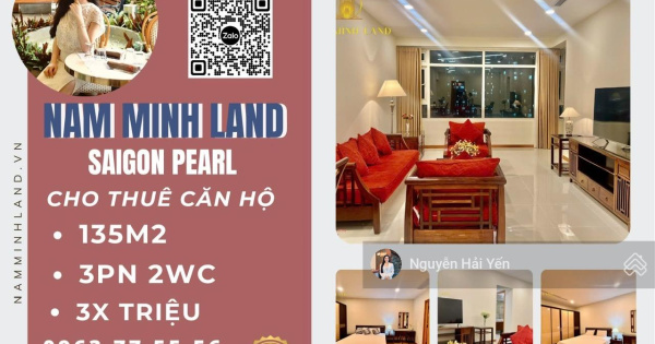 Hải Yến 0963 775 ***- cho thuê căn hộ Saigon Pearl 3 Phòng ngủ tầng cao, view sông, nội thất đẹp