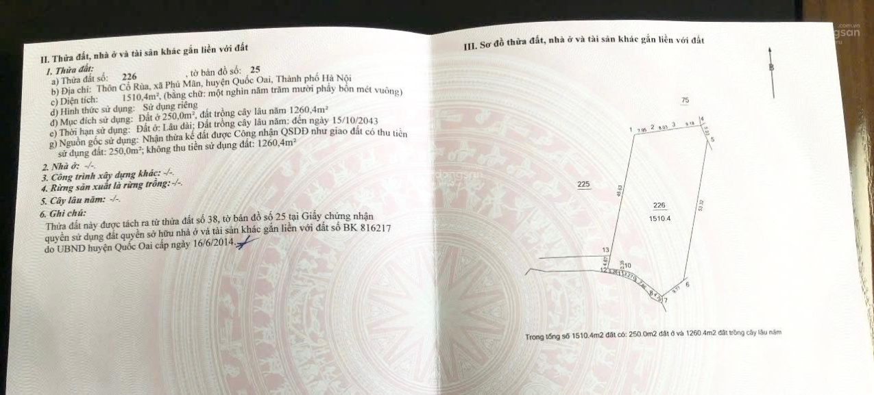 Chính chủ cần bán lô đất 1510m2. ĐẦU TƯ NHÀ VƯỜN, BIỆT THỰ