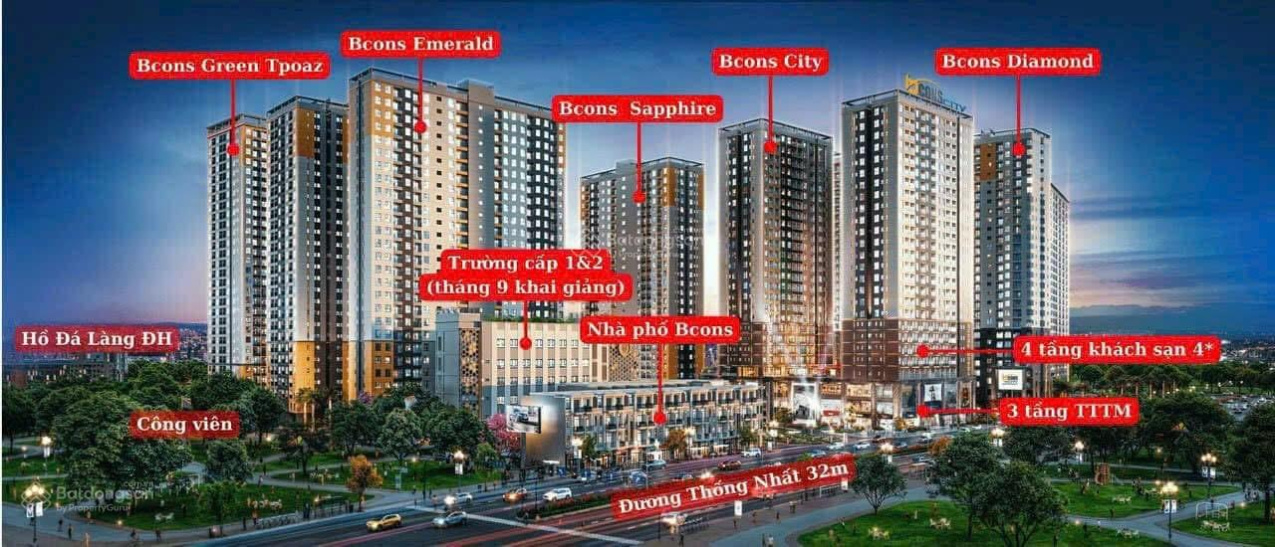 Duy nhất 1 căn Bcons City 1.650 tỷ/căn 2PN + 2WC,CK 4%,1.5 chỉ vàng, HĐ thuê 14triệu/tháng