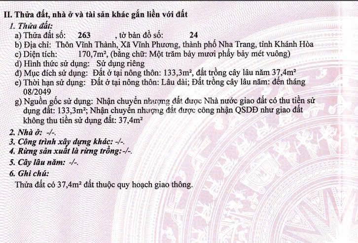 Chính chủ bán đất Vĩnh Phương - Nha Trang