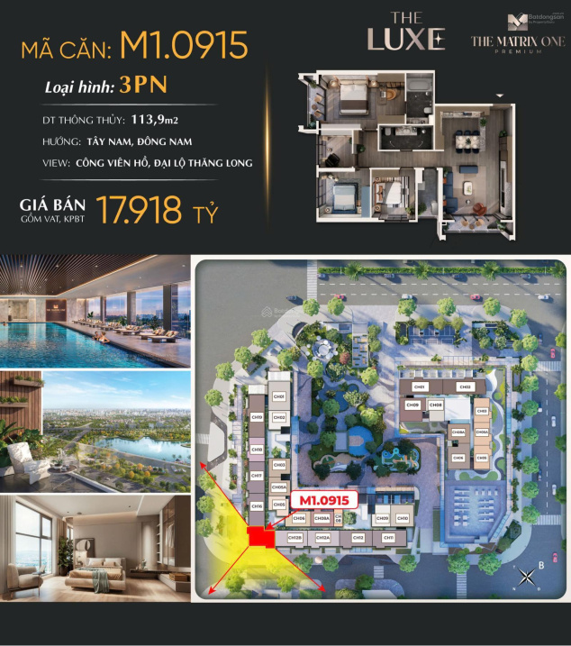 BÁN CĂN GÓC 3PN VIEW HỒ TOÀ THE LUXE | THE MATRIX ONE PREMIUM