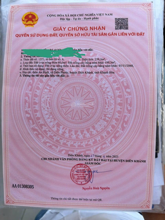 Bán đất mặt tiền đường nhựa - Diên Phước (Diên Thọ)