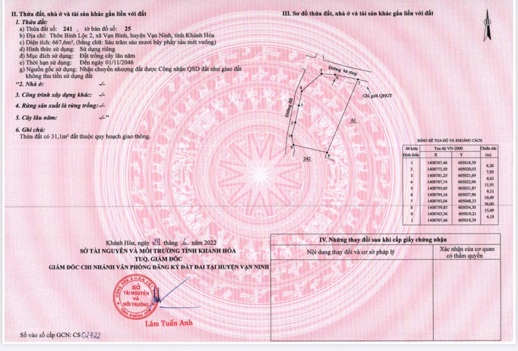 Đất nền 2 mặt tiền 667m2 chính chủ Bắc Vân Phong - Khánh Hoà