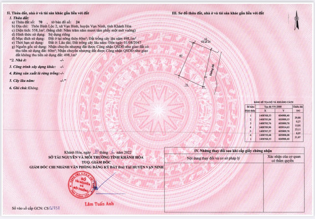 Đất nền 558m2 - 2 mặt tiền 15m chính chủ Vạn Thắng Bắc Vân Phong - Khánh Hoà