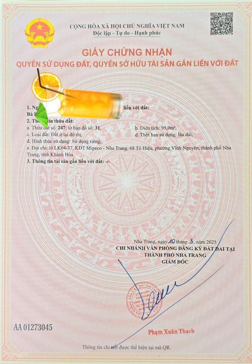 Bán nhanh lô đất ngay biển Nha Trang, KĐT Mipeco, Khánh Hòa