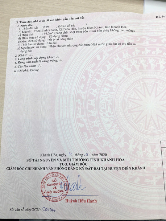 Bán đất tại Xã Diên Hòa, Diên Khánh, Khánh Hòa, giá cực chất 1,2 tỷ, 144m2