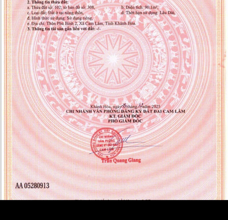 Chỉ 600 triệu sở hữu lô đất giáp Quốc lộ 1A tại xã Cam Tân, 90 m2 thổ cư, đường ô tô, khu dân cư