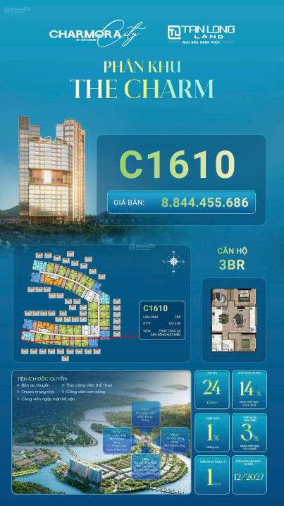 Căn hộ 3PN 105m² Charmora City Sun Nha Trang, sổ lâu dài, giá TTS dự kiến 7,3 tỷ