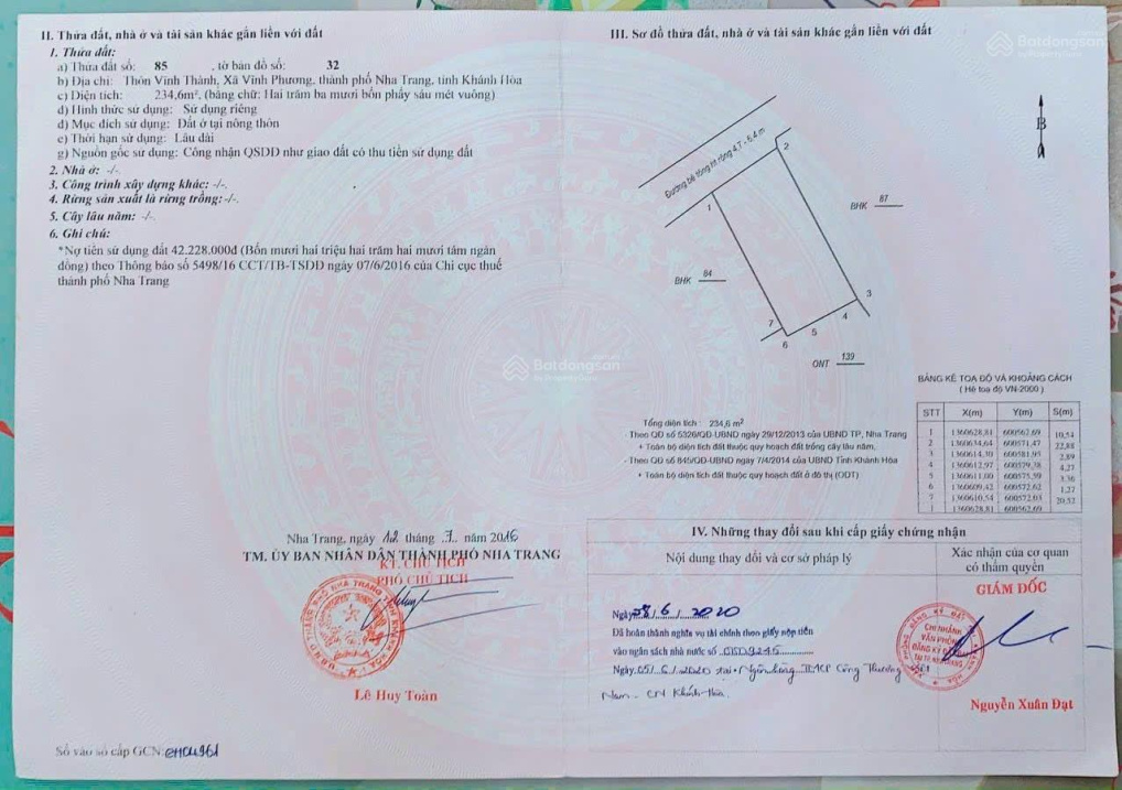 Lô đất cực đẹp Liên Thành, P. Bắc Nha Trang 234,6m2 ngang 10,5m đường 8m giá chỉ 3,8 tỷ