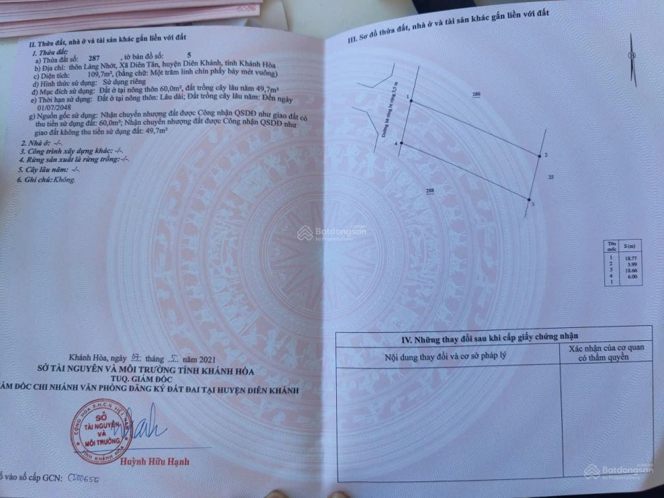 Mình là chủ đất bán 109.7m2 Diên Tân cũ, giá 470tr, sát đường HL62, hợp vk ck trẻ xây nhà