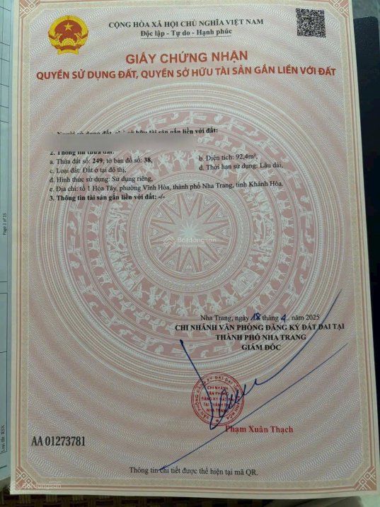 Bán đất hẻm Nguyễn Chích P. Bắc Nha Trang 92,4m2 ngang 7,8m cực đẹp