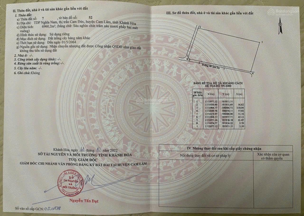 Bán gấp đất 10127m2 tại thị trấn Cam Đức, giá 6,5 tỷ, đất full xoài lâu năm