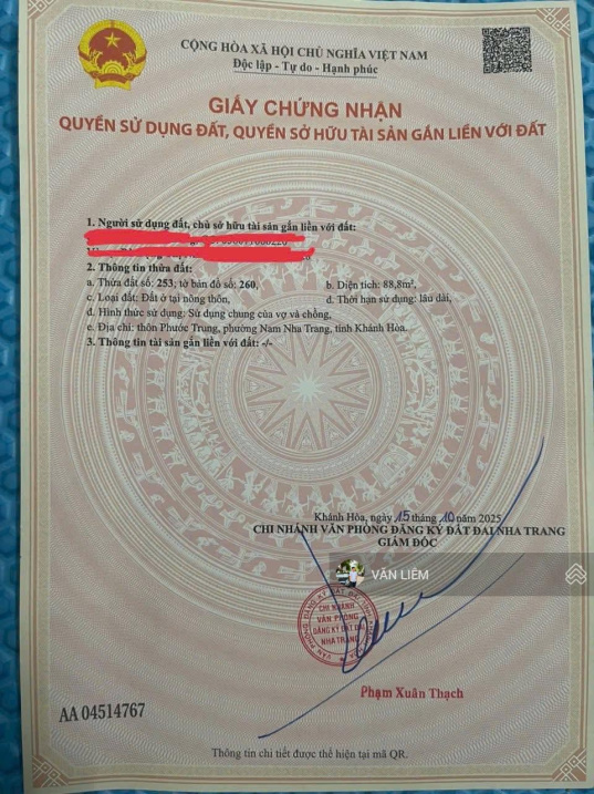 Cần bán lô đất thôn Phước Tân. Hẻm Hoàng Minh Thảo thông qua Đường Trăm Trứng. Phường Nam Nha Trang